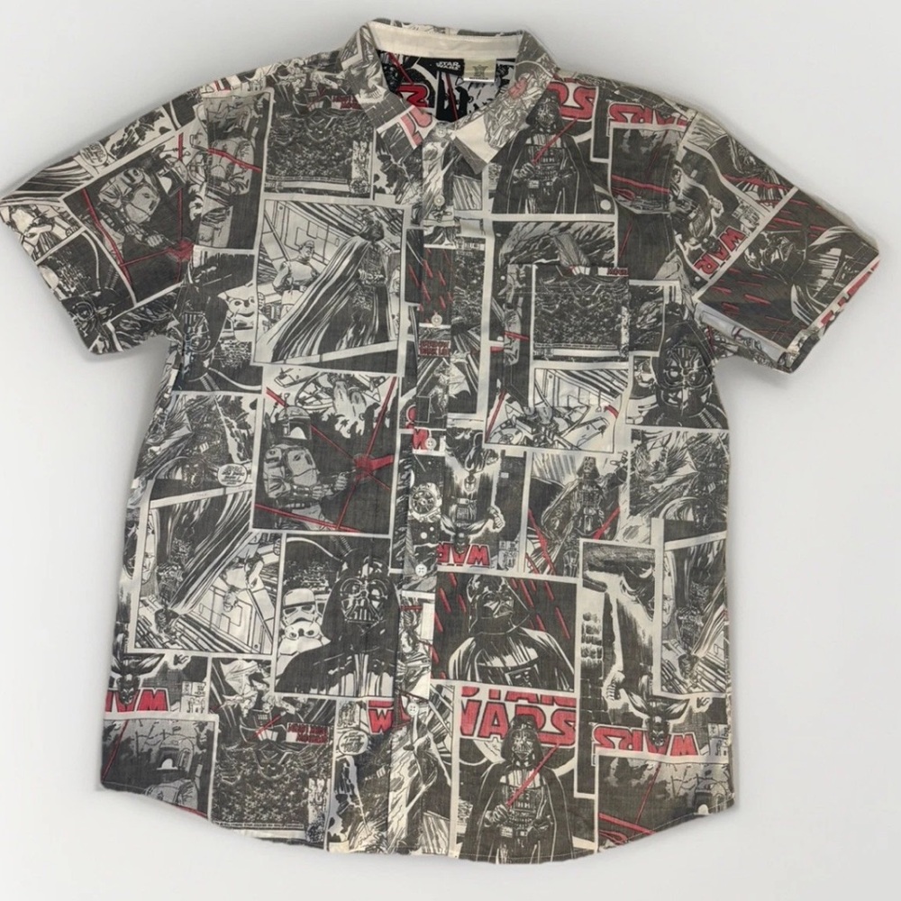 Star Wars Comic Book Collage Button-up Shirt “Reverse Print” Design Size XL